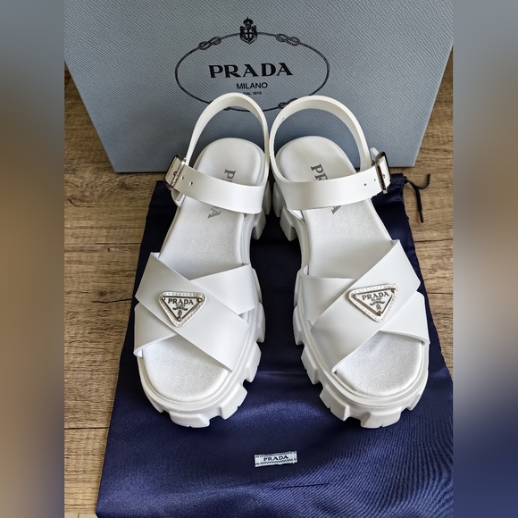 Prada Monolith White Sandals Size 39 - Picture 1 of 13